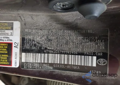 2011 Toyota Avalon from USA, damaged, VIN 4T1BK3DB7BU382406